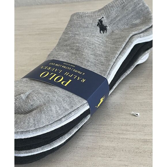 Polo Ralph Lauren Womens Ultra Low Cut Ankle Socks 6 Pairs Asst Color Size 9-11 - Picture 2 of 5